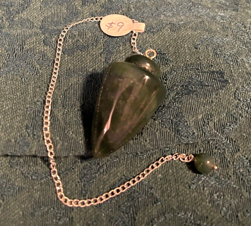 Green Jasper Pendulum Plumb Bob with Matching End Bead - Includes Storage Pouch