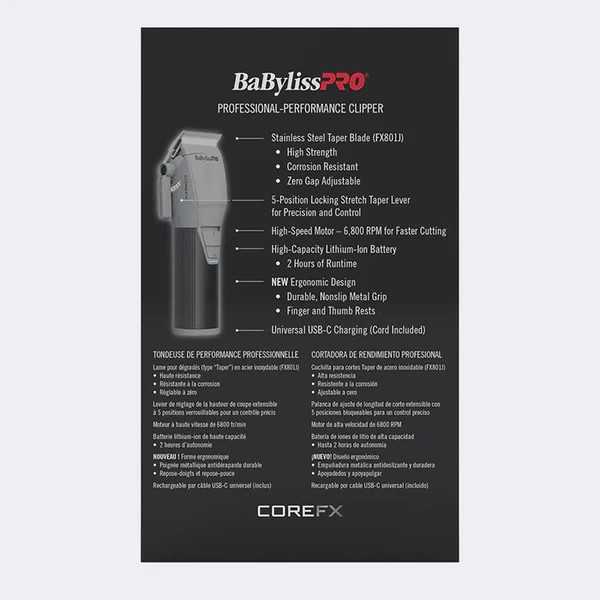 BaBylissPRO FX86 CoreFX Professional Performance Clipper 2 Hour Runtime NEW