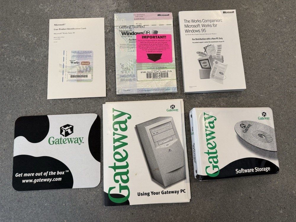 Complete Gateway Windows 98 OEM Software Bundle Works 99 COA Restore CD Manuals
