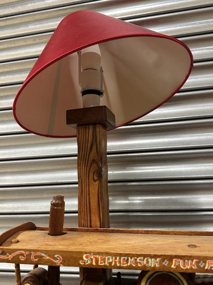 Unique Hand Carved Folk Art Traction Engine Table Lamp Scratch Built - Working