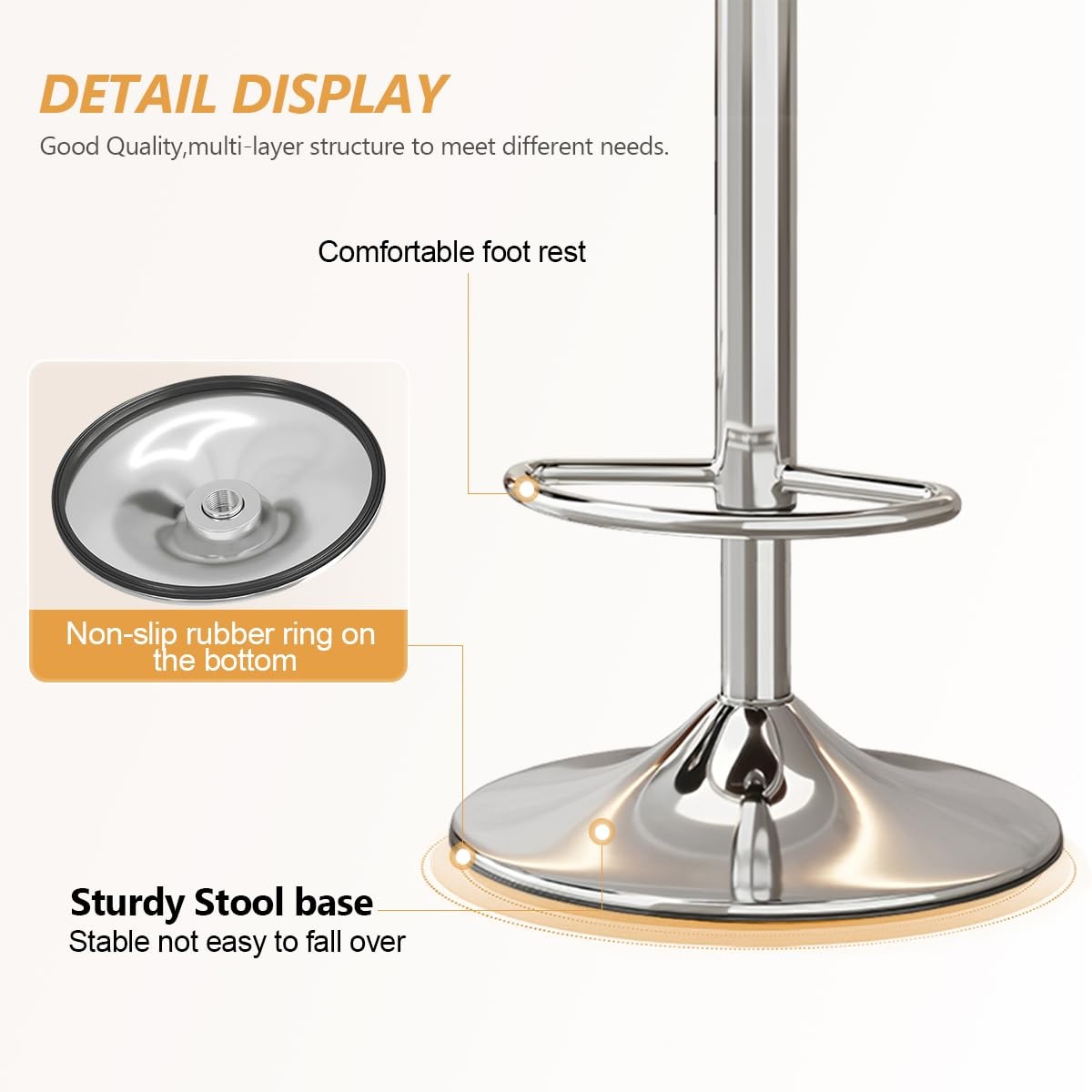 Bar Stools Set of 2, PU Leather Swivel Adjustable Bar Chairs with Low Back