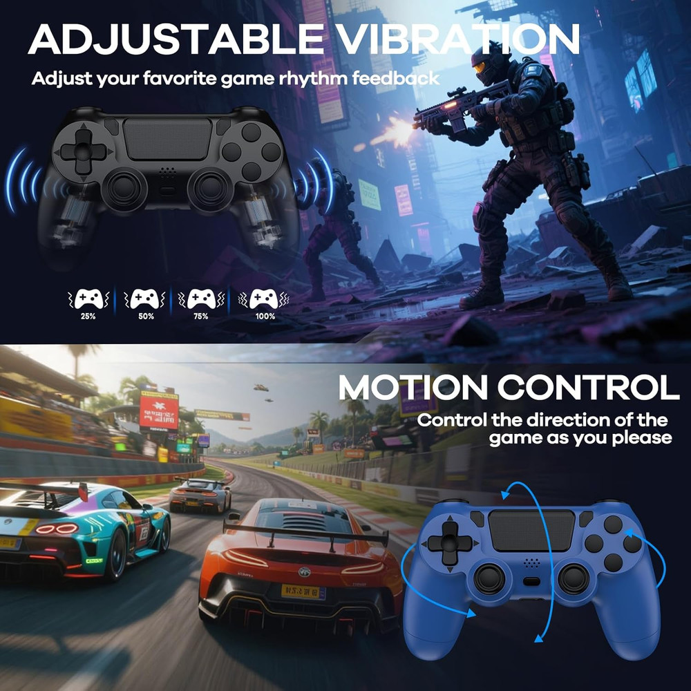 2 Pack Controller with Charger Dock for PS4 Wireless Game Controller, with LED C