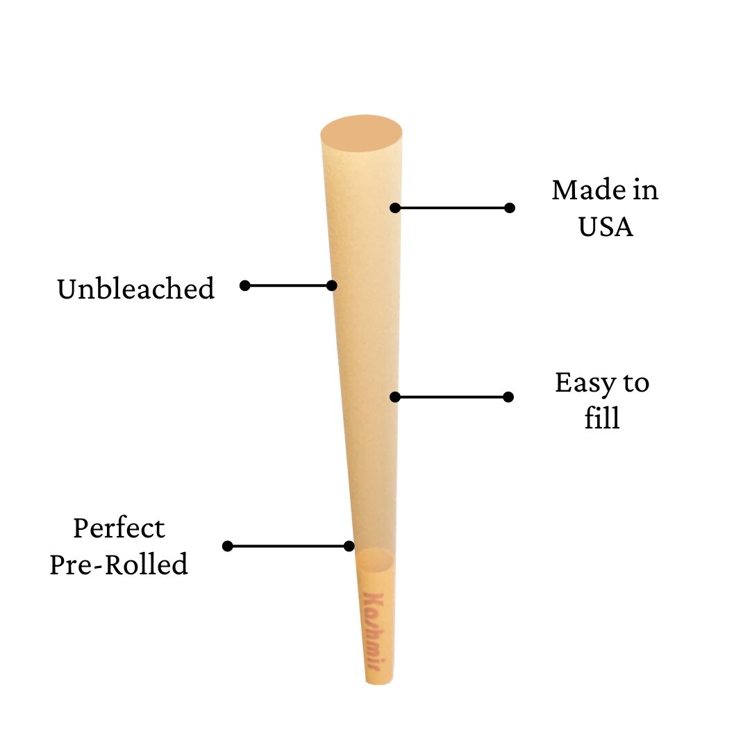 Kashmir Cones Classic 1-1/4 Size | 50 Pack | Natural Pre Rolled Rolling Papers