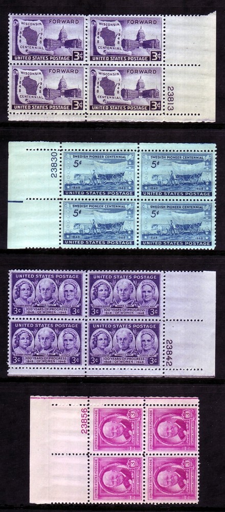 1948 COMMEMORATIVE PLATE BLOCK YEAR SET. (28) DIFFERENT. SCV $28
