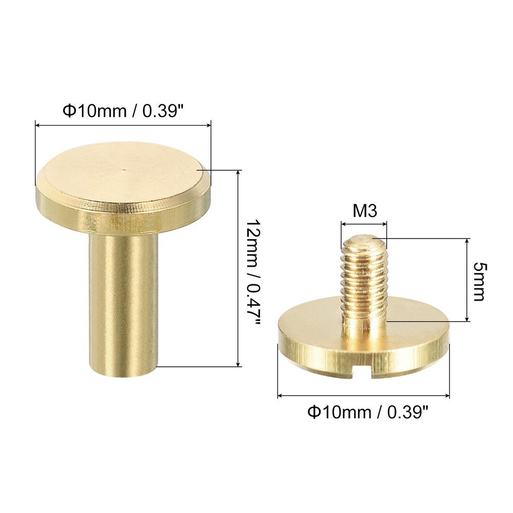 10x12mm Flat Studs Rivet Binding Rivets Screw Back Rivets DIY 15 Sets