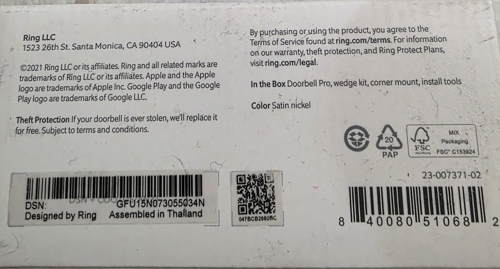 Ring Doorbell Pro Motion Controls HD NEW