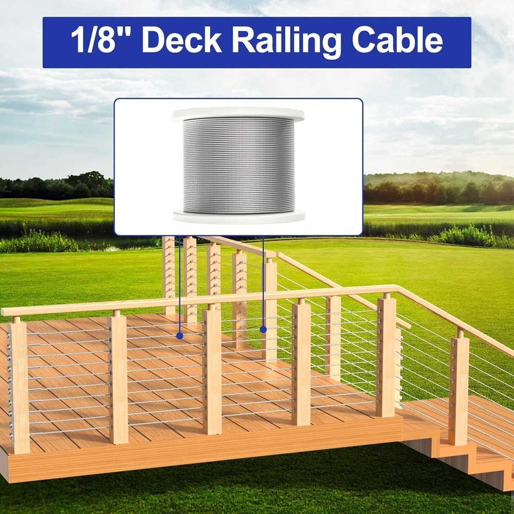 300FT 1/8" Deck Railing Cable T316 Cable with 7x7 Strands Construction 1850lbs