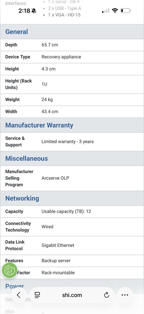Arcserve Appliance 9048 R440Model E45S