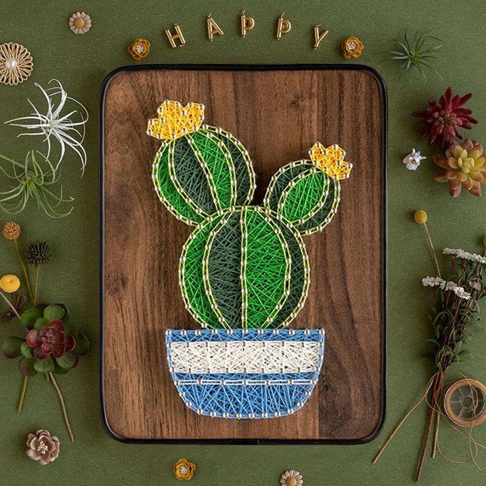 BAZIMA DIY String Art Kit for Beginner, Cactus Potted Craft Brown