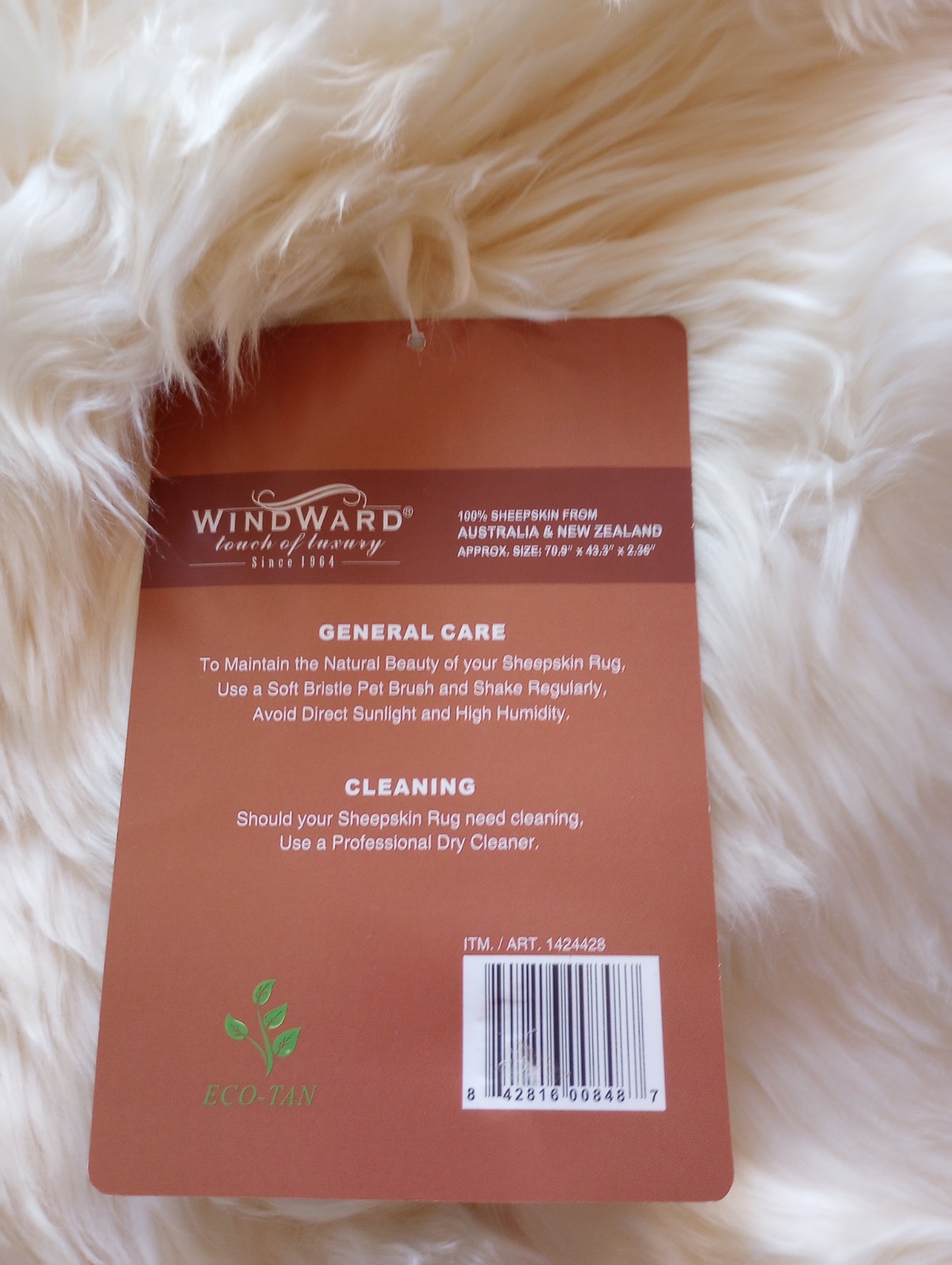 Windward Sheepskin Rug Approx 71" x 44" Inches NEW WITH TAGS 100% Genuine