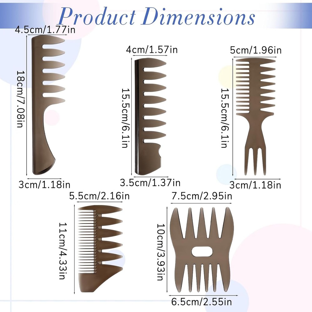 5Pcs Hair Styling Combs Set Wide Tooth Texture Combs Professional Double-sided T