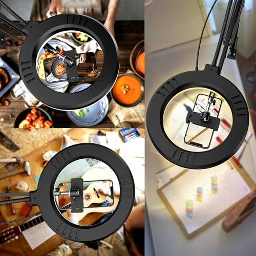 Overhead Camera Mount with Ring Light, 6‘’ Overhead Phone Mount 6"Light