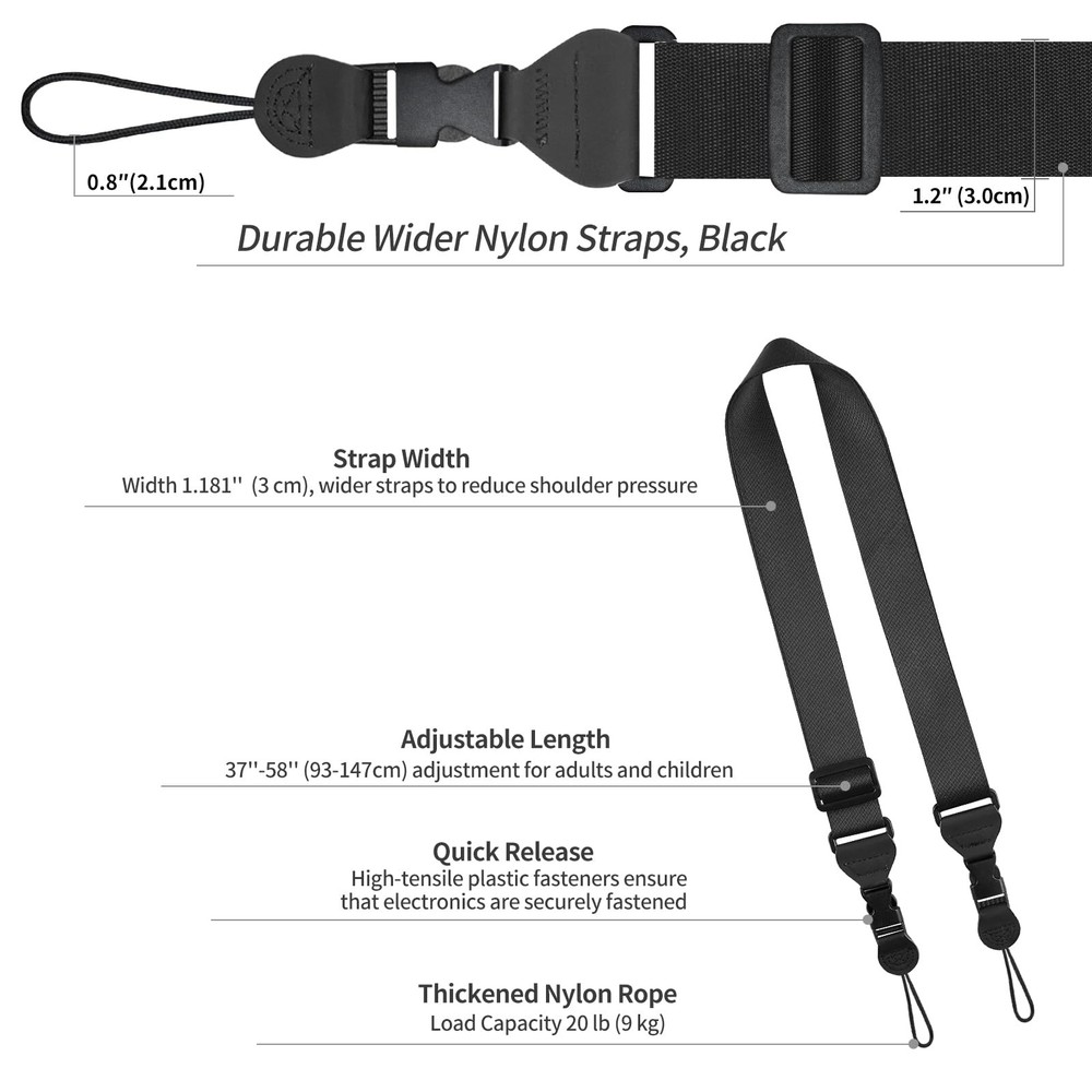 FIEIL 2 Pack Adjustable Shoulder Strap, 2 Black, 2 Pack-black