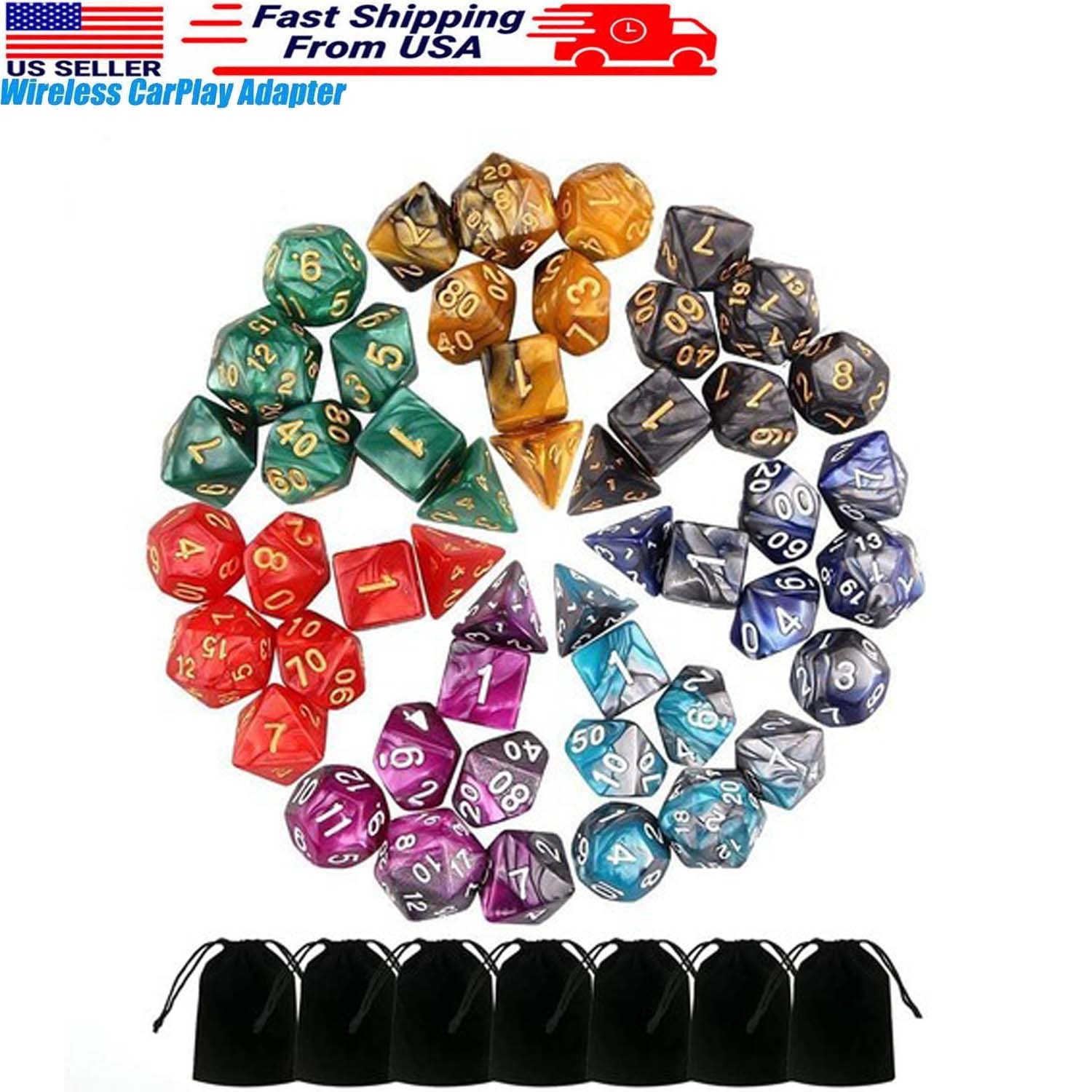 49PCS (7 Sets) Polyhedral Dice for Dungeons & Dragons D&D DND RPG with Pouches