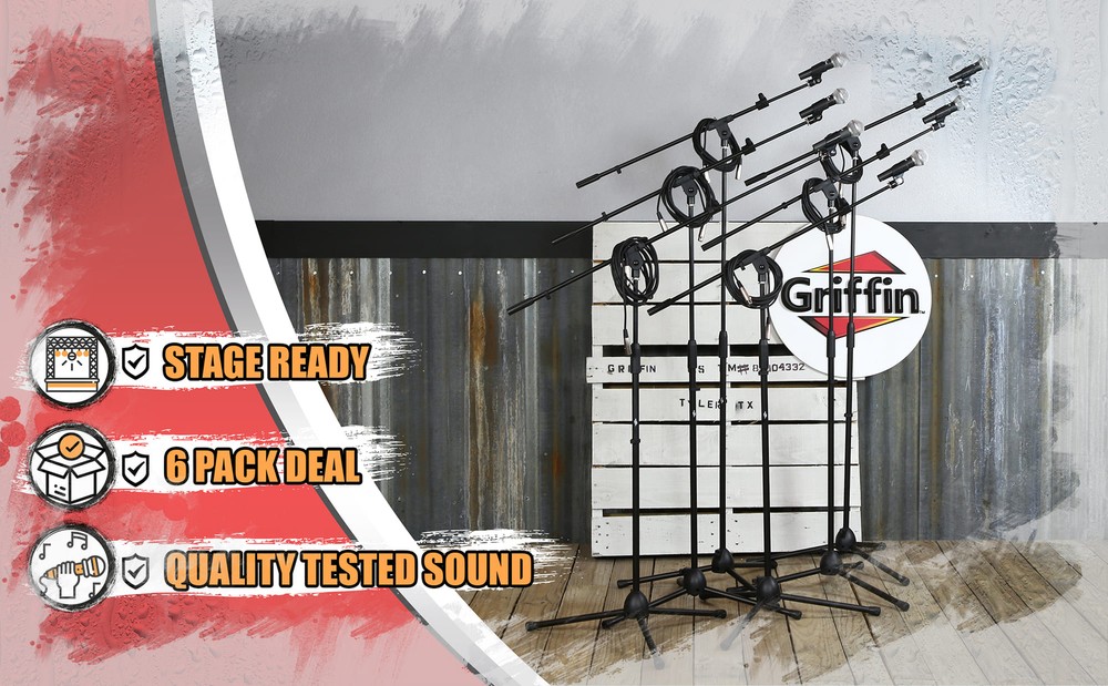 Microphone Boom Stand 6-PACK | Cardioid Dynamic Mic Studio Stage Mount XLR Cable