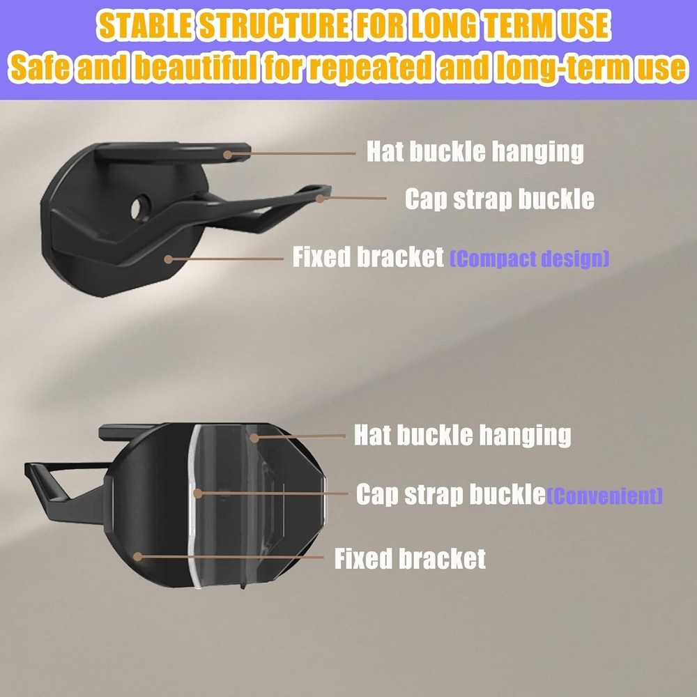 24 Pack Adhesive Hat Hooks Wall Mount Hat Rack for Caps No Drill Black