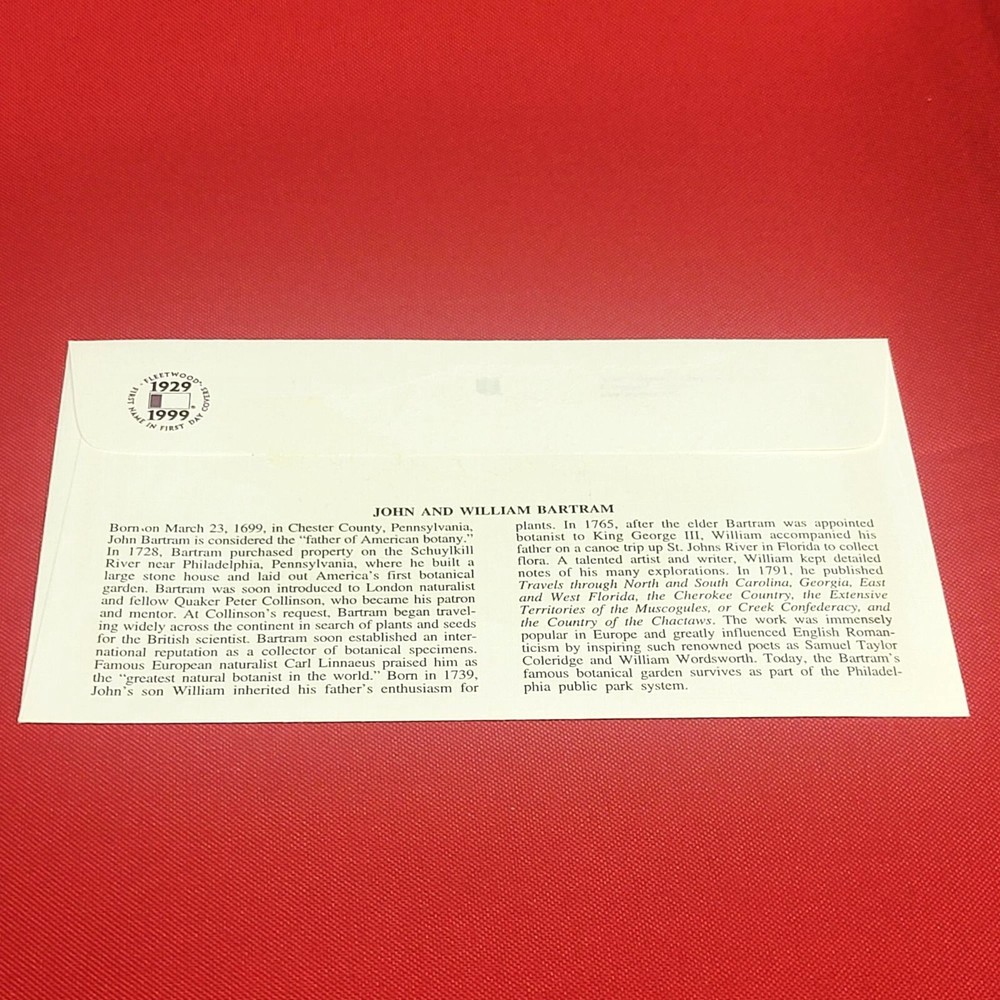 First Day of Issue John and William Bartram Stamp Cache Envelope