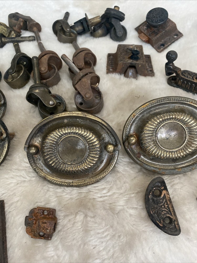 Antique Hardware Lot Pulls Latch Wheels Hook