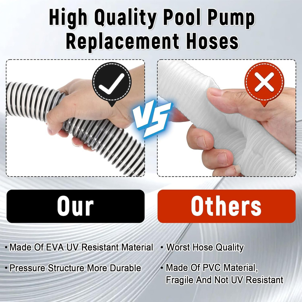 1 Pack 1 1/2 Pool Hose for above Ground Pools 15Ft Long Pool Pump Replacement Fi