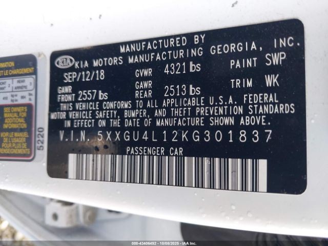 RIGHT REAR DOOR WINDOW REGULATOR OEM 2016 KIA OPTIMAKIA