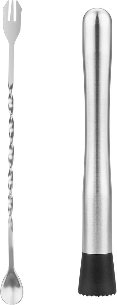 Muddler for Cocktails, 10" Muddler and Long Handle Bar Cocktail Mixing Spoon, St