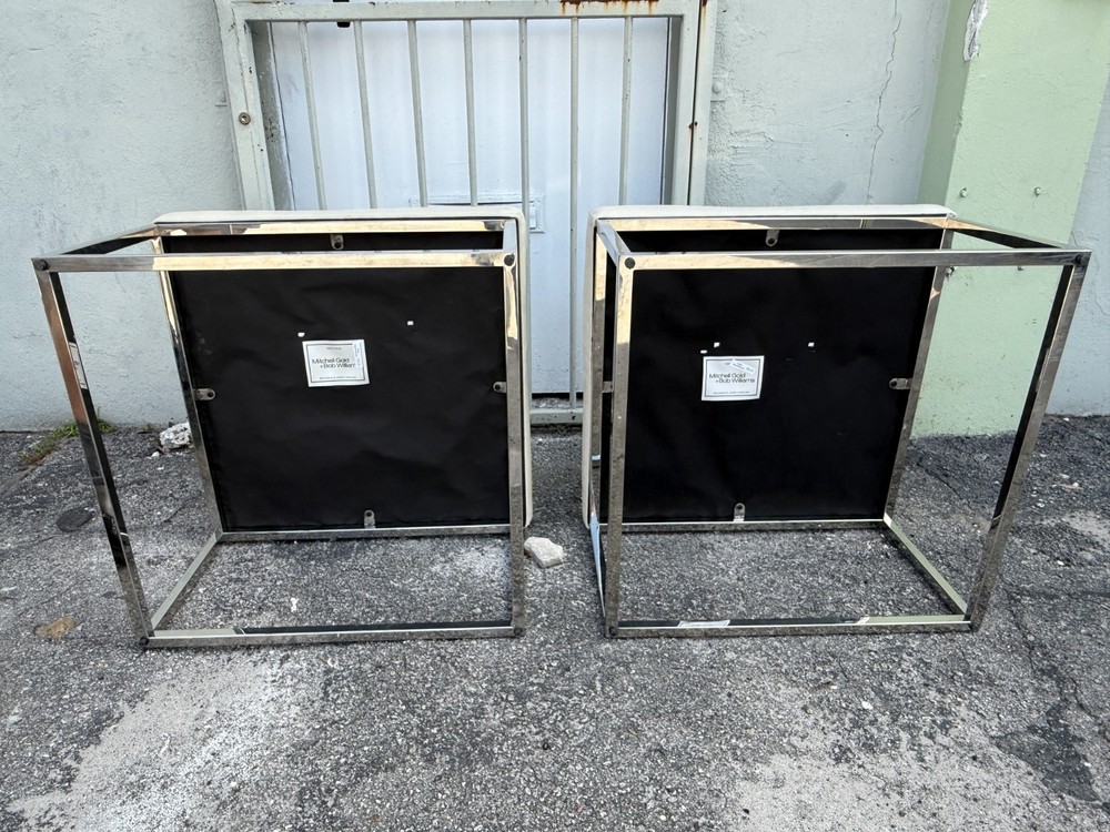 TWO MITCHELL GOLD AND BOB WILLIAMS GRAYLEATHER AND CHROME STOOLS