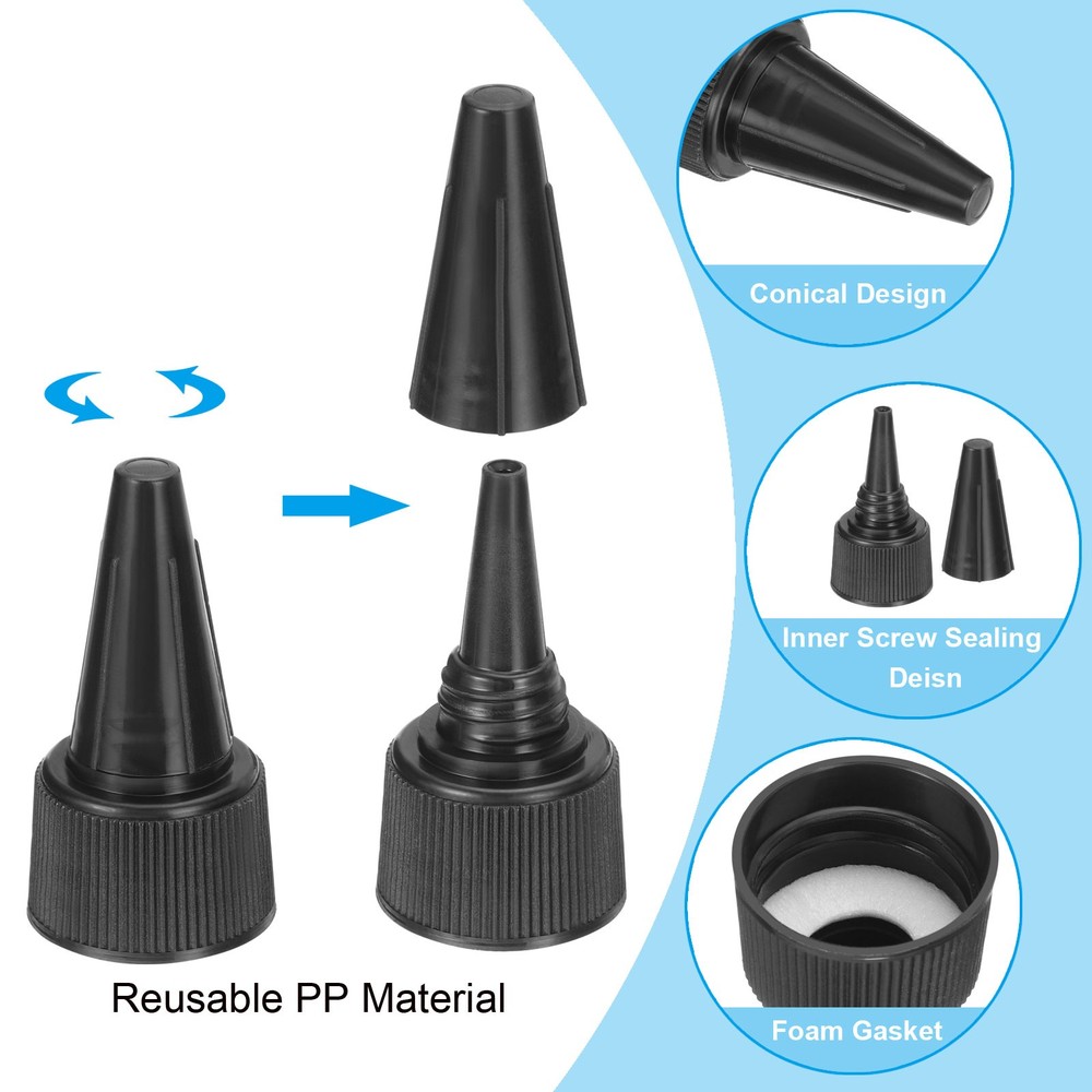 20/410 Twist Bottle Caps, 12Pcs Plastic Squeeze Bottle Replacement Caps, Black