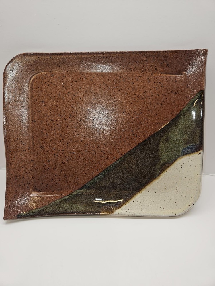 Signed Studio Pottery Catchall Tray – Speckled Artisan Glaze – 9.5" x 8"