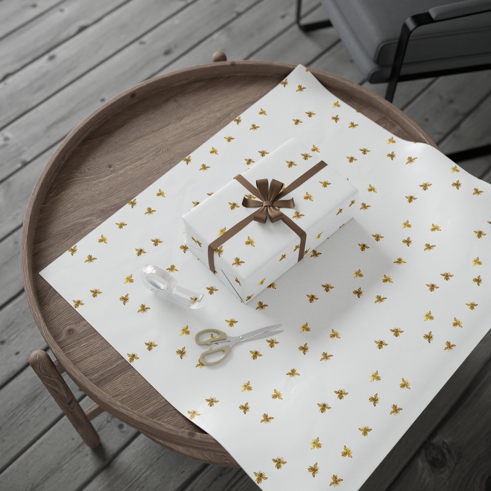 White With Gold Bee Pattern Wrapping Papers