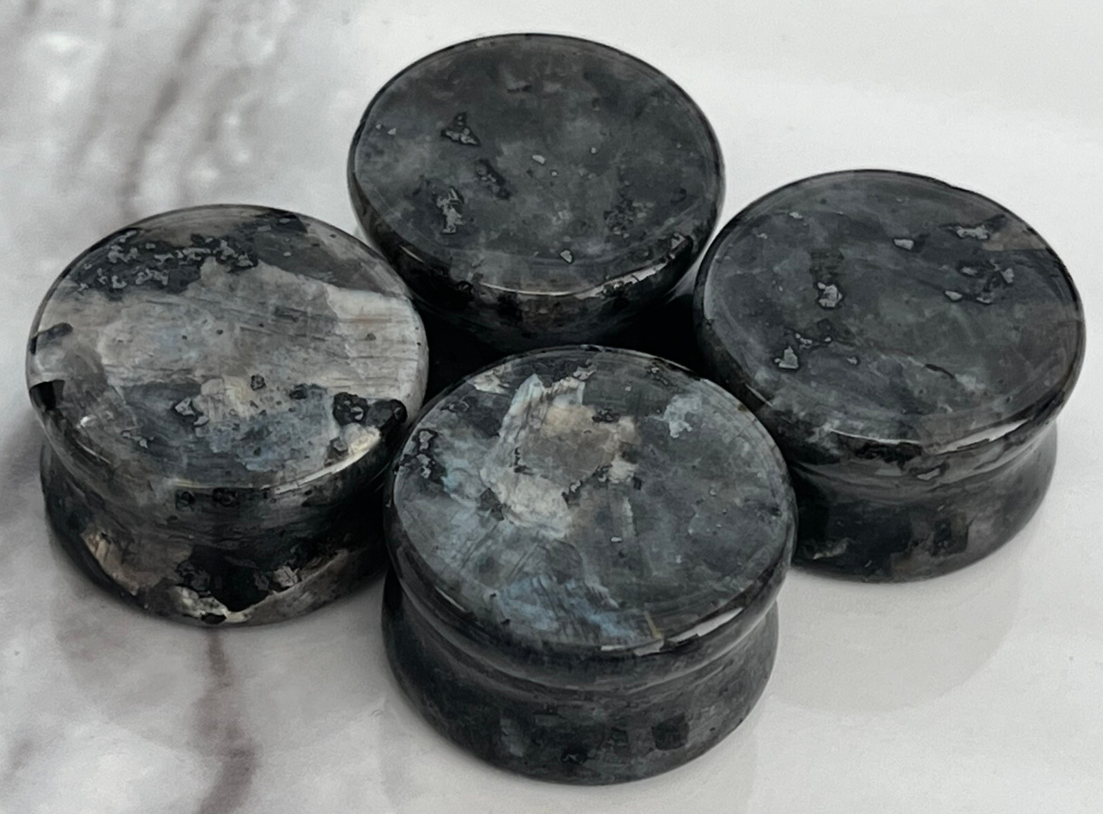 PAIR Natural Black Labradorite Stone Double Flare Plugs Tunnels Earlets Gauges