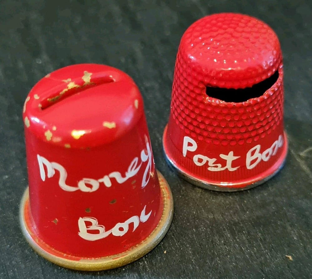 HAND PAINTED THIMBLES NOVELTY MONEY AND POST BOX