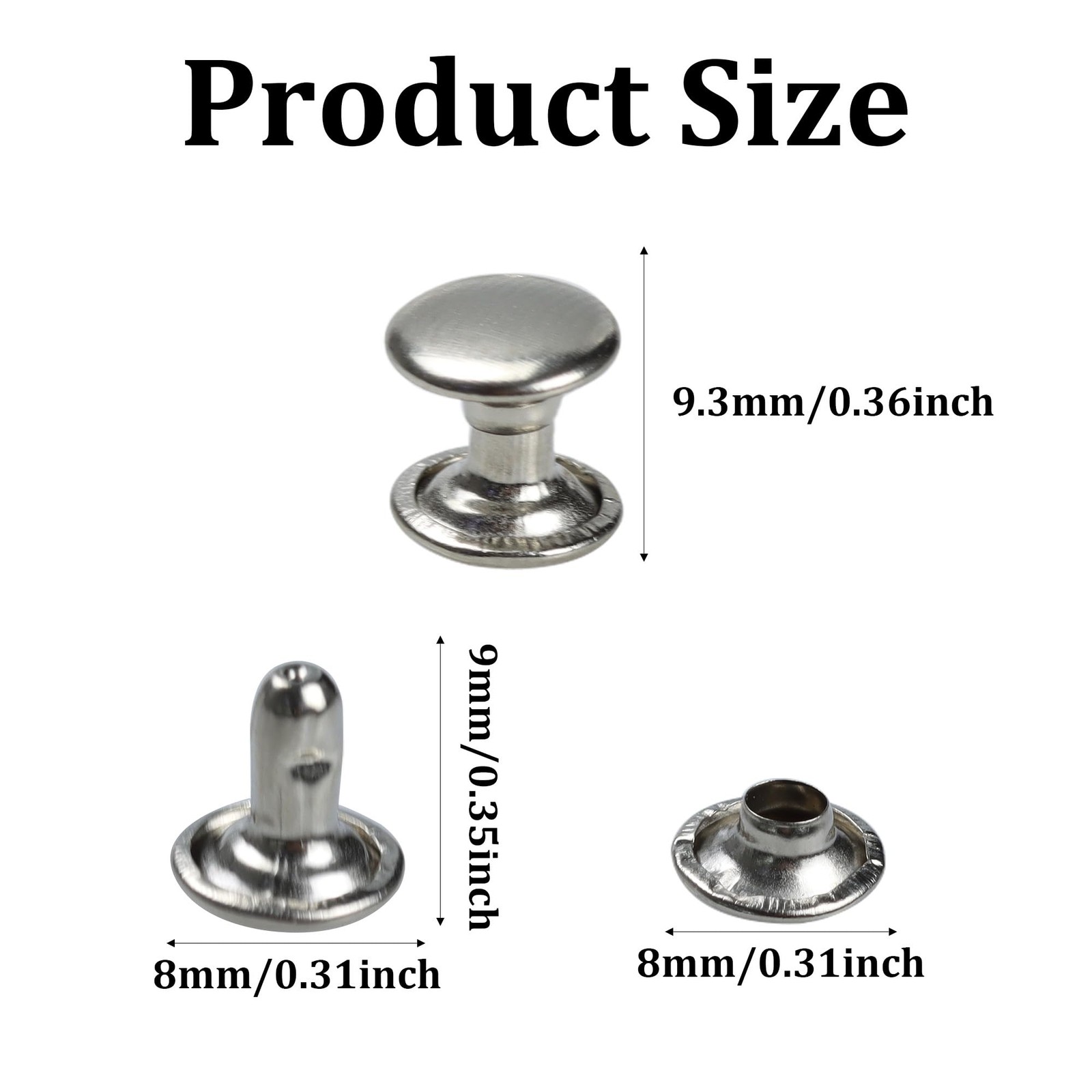 50 Sets 8mm Silver Double Cap Leather Rivets Brass Studs for Crafts & Repai