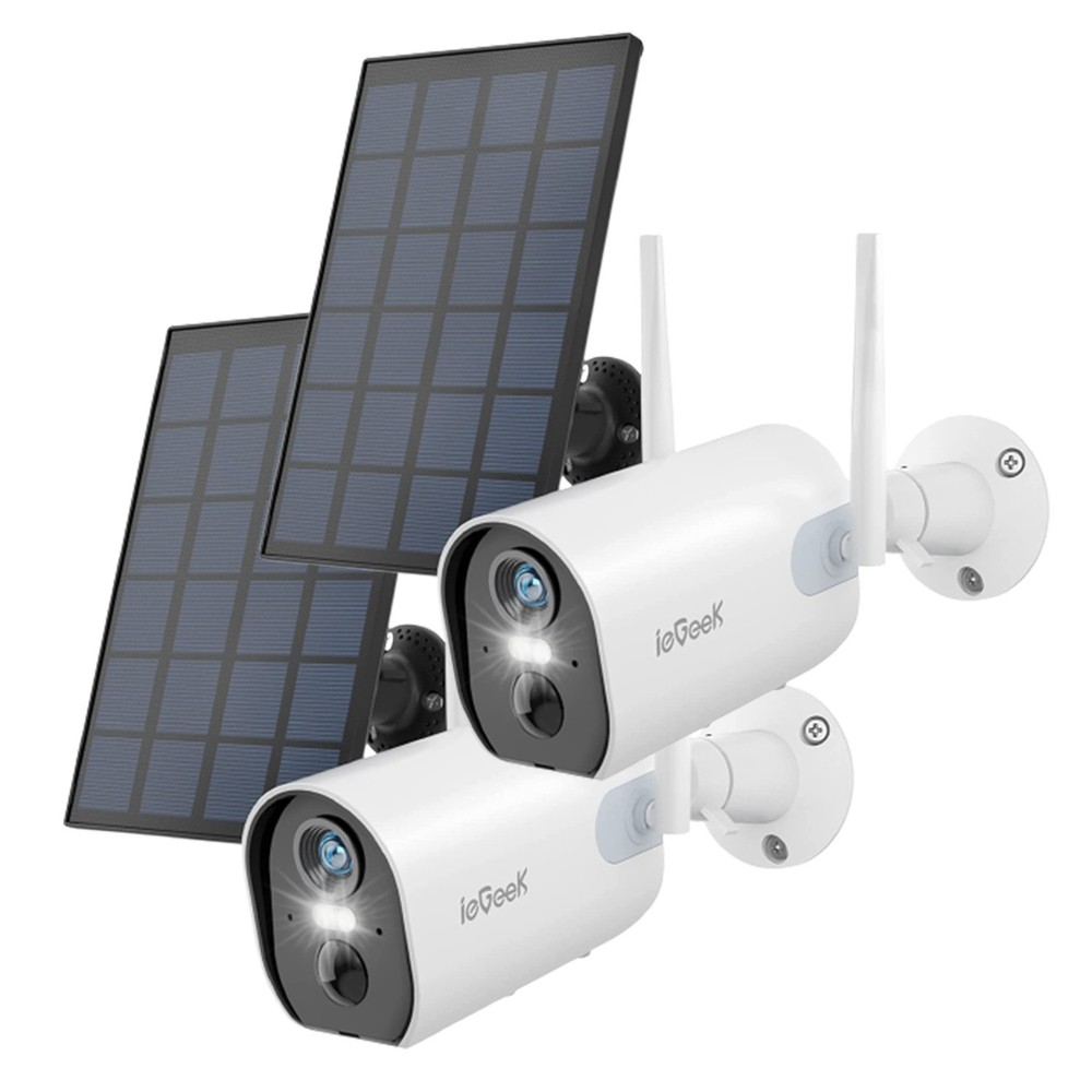 2PCS ieGeek Wireless Outdoor Solar Security Camera Home WiFi Battery CCTV System