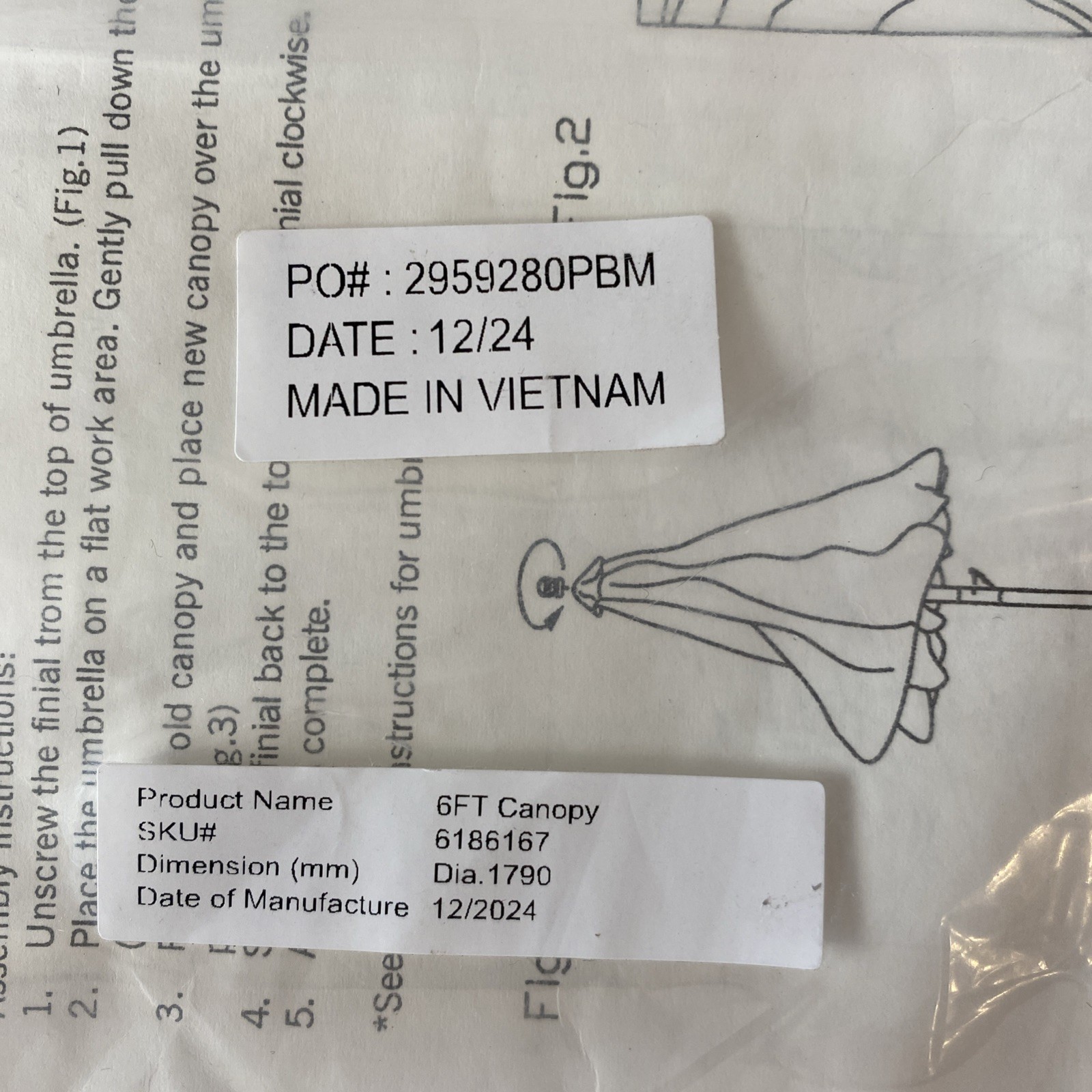 Pottery Barn 6 ft Round Replacement Umbrella Canopy Natural