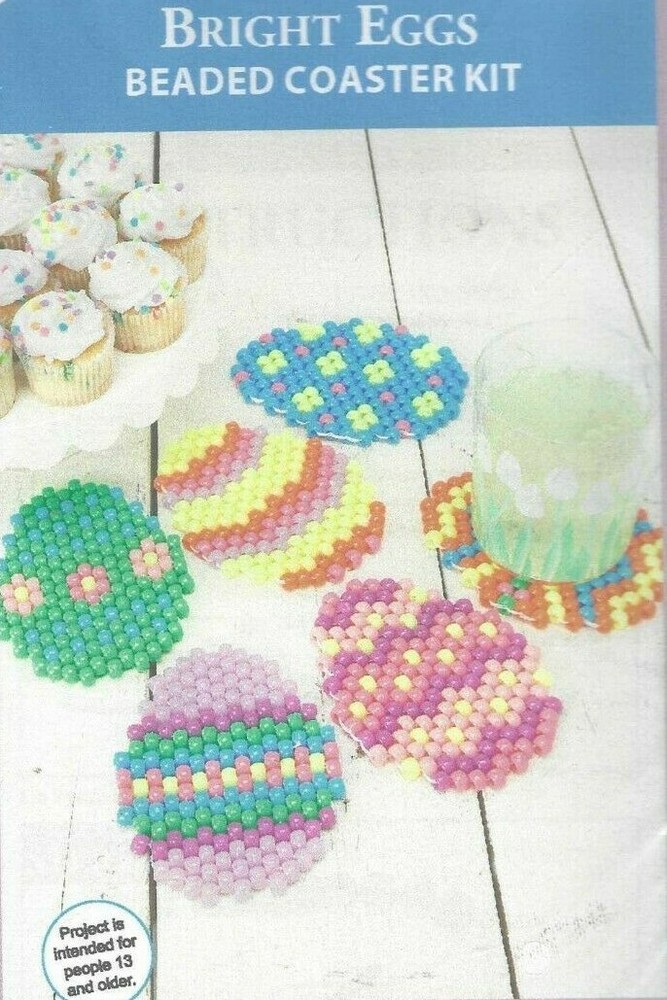 BRIGHT EGG BEADED COASTER KIT--6 Designs--Easter--Beaded Stitch KIT