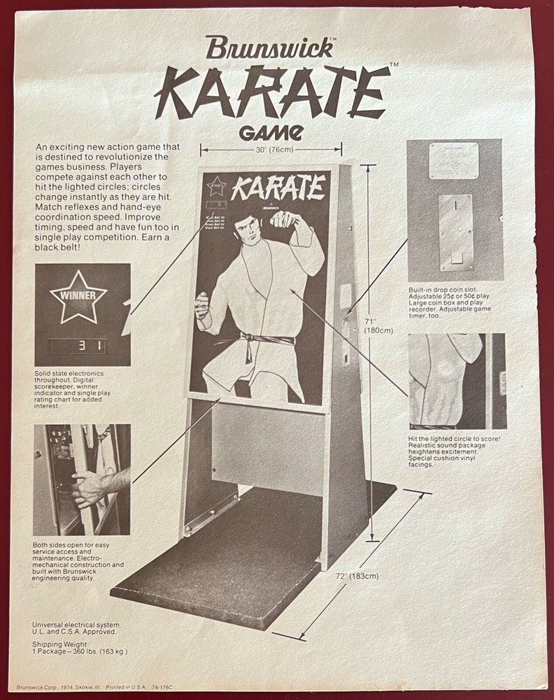 1974 Brunswick Karate Game Original Flyer