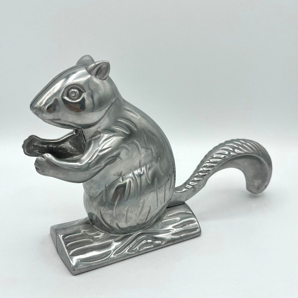 Squirrel Nutcracker Davy Crackit Cast Aluminum Silver Tone Lever Tail Retro