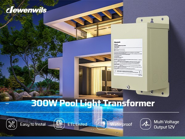 DEWENWILS 300W Low Voltage Pool Light Transformer, 120V AC to 12V/13V/14V AC, Mu