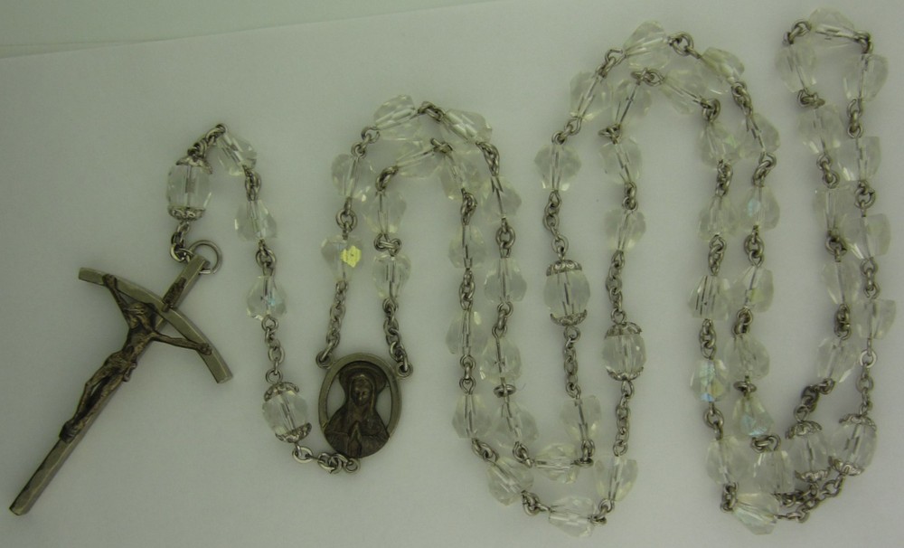 Vintage Rosary Clear Beads Teardrop Iridescent Religious Holy Catholic Jesus
