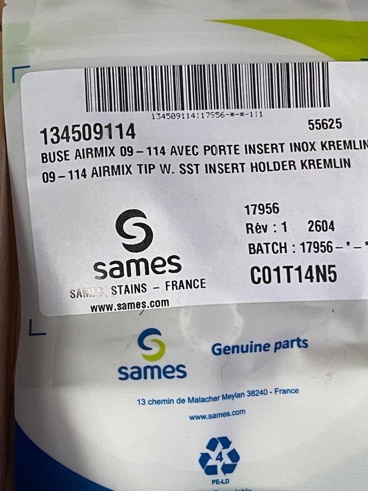 SAMES KREMLIN XCITE AIRMIX SPRAY GUN 120B NIB w/tip aircap fluid swivel-ss seat