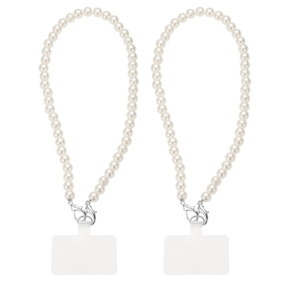2Pcs Phone Wrist Strap 20" Cellphone Pearl Chain with Tether Tabs & Silver Clasp