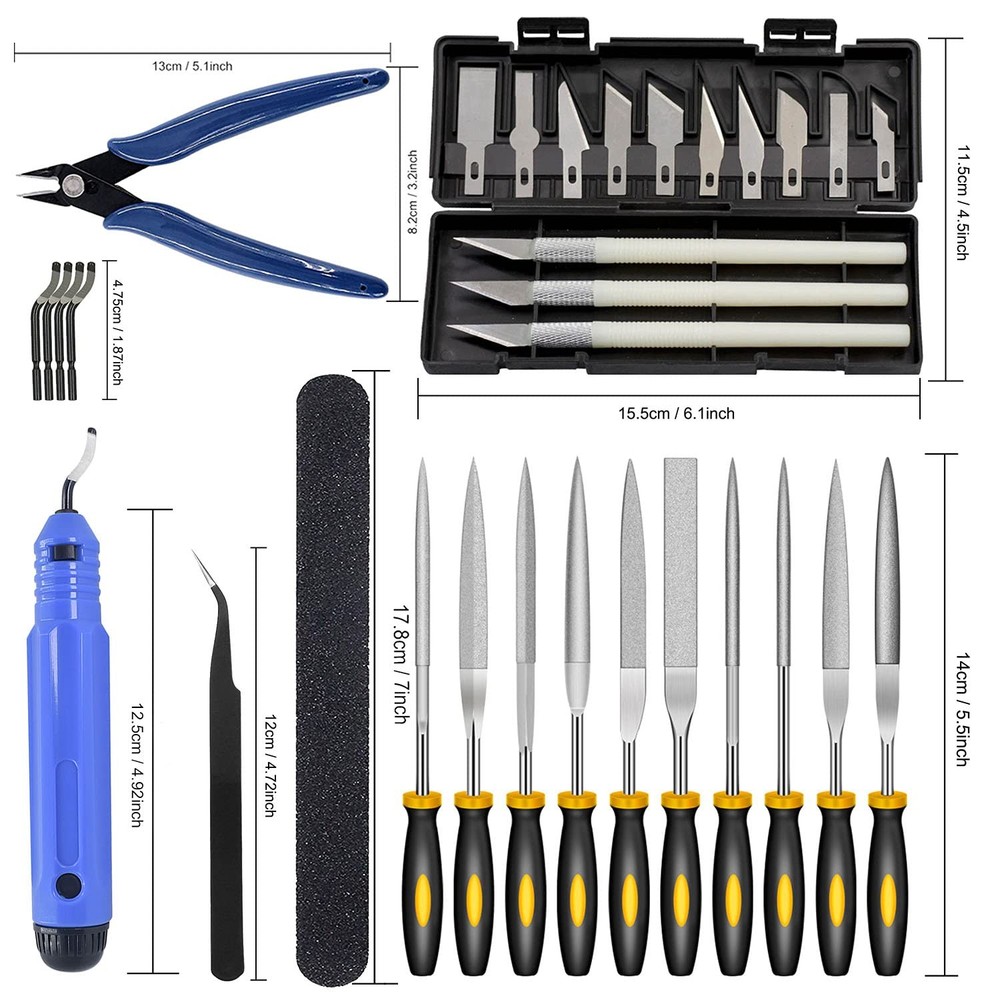 32 Piece 3D Print Tool Kit Includes Debur Tool, Cleaning, Black and Silver