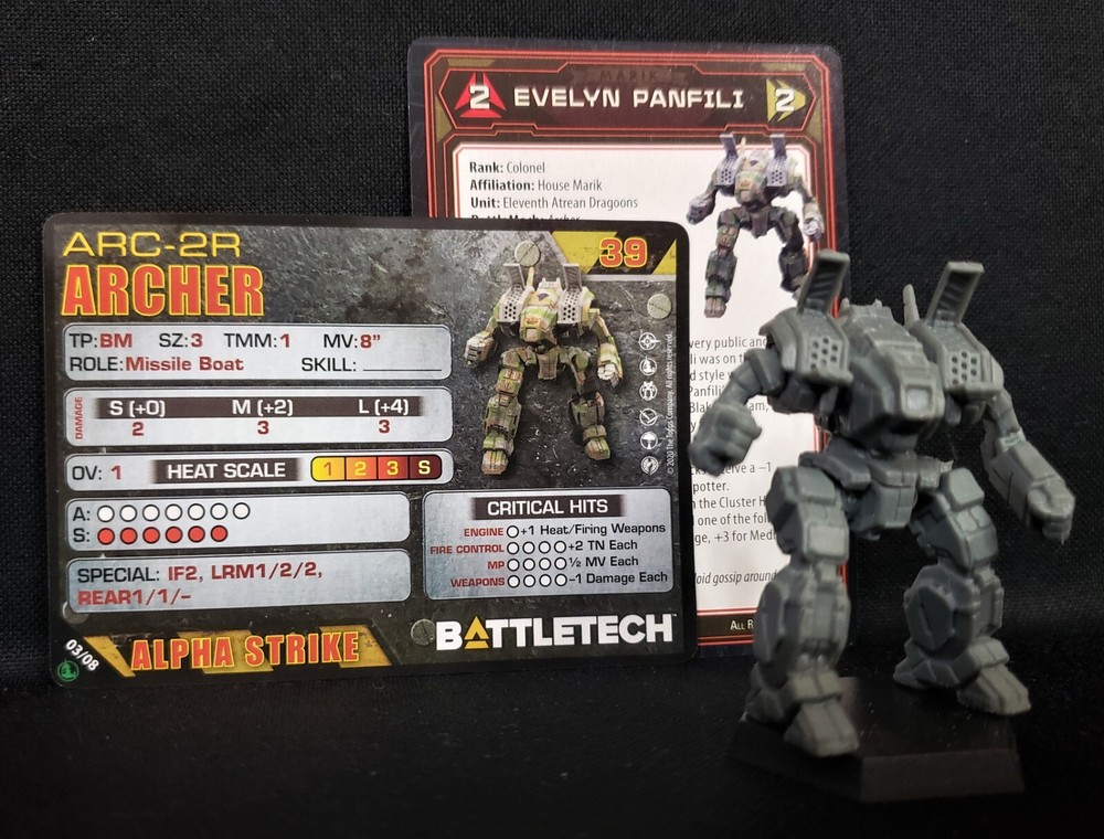 Battletech Archer Mech + Pilot Cards Command Lance IS Kickstarter Catalyst