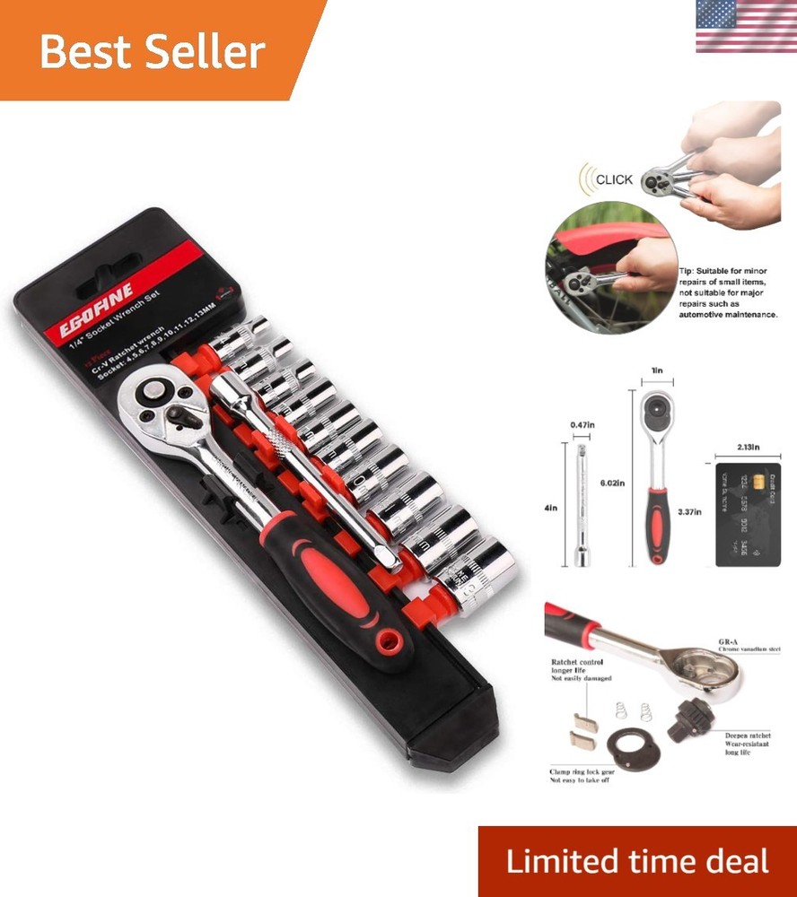 Compact 12 Piece Ratchet Socket Set with Quick-Release Handle and Organizer