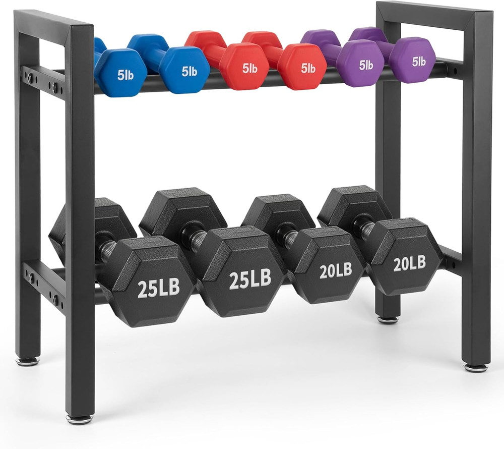 2-Tier Adjustable Dumbbell Rack, 300LB Capacity, Space-Saving Design