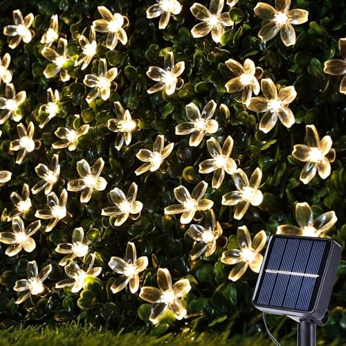 Outdoor Solar String Lights, Flower String Lights, 50LED Cherry Warm White