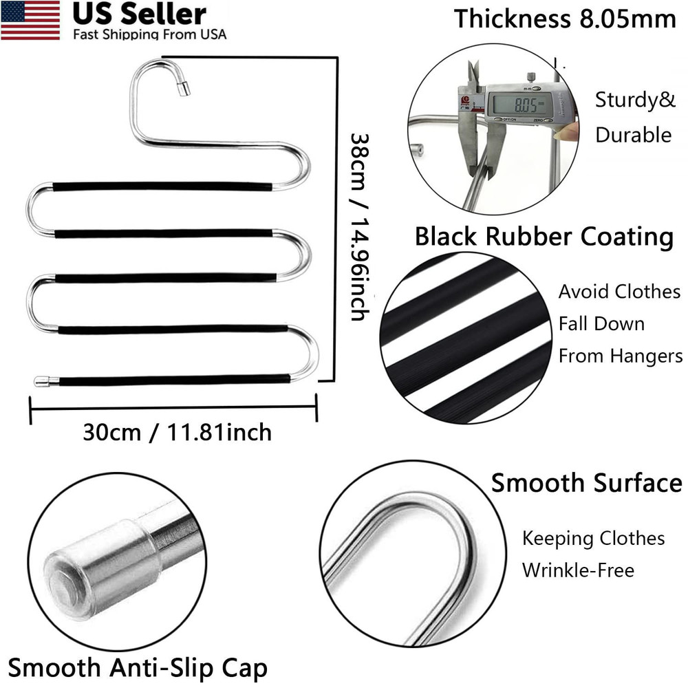 Skroad Pants Hangers Space Saving,2 Pack S-Type 2 Pack, Classic Silver/Black