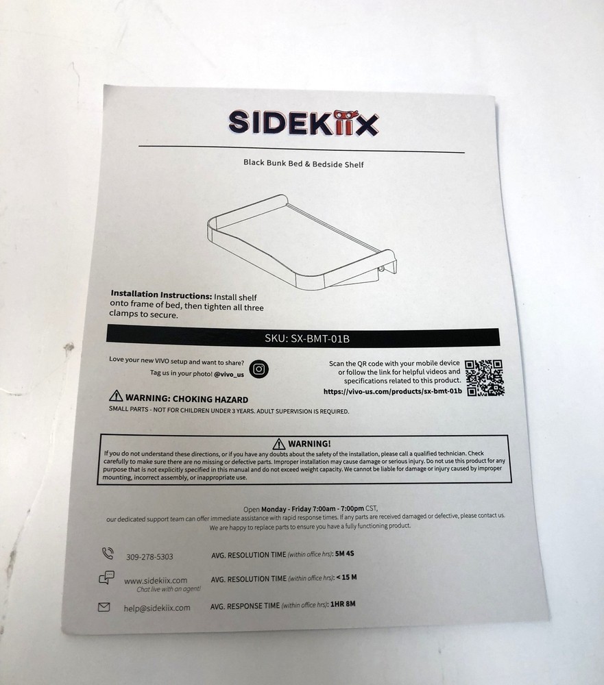 SideKiix White Bedside Shelf for Bunk Beds & Bed Frames