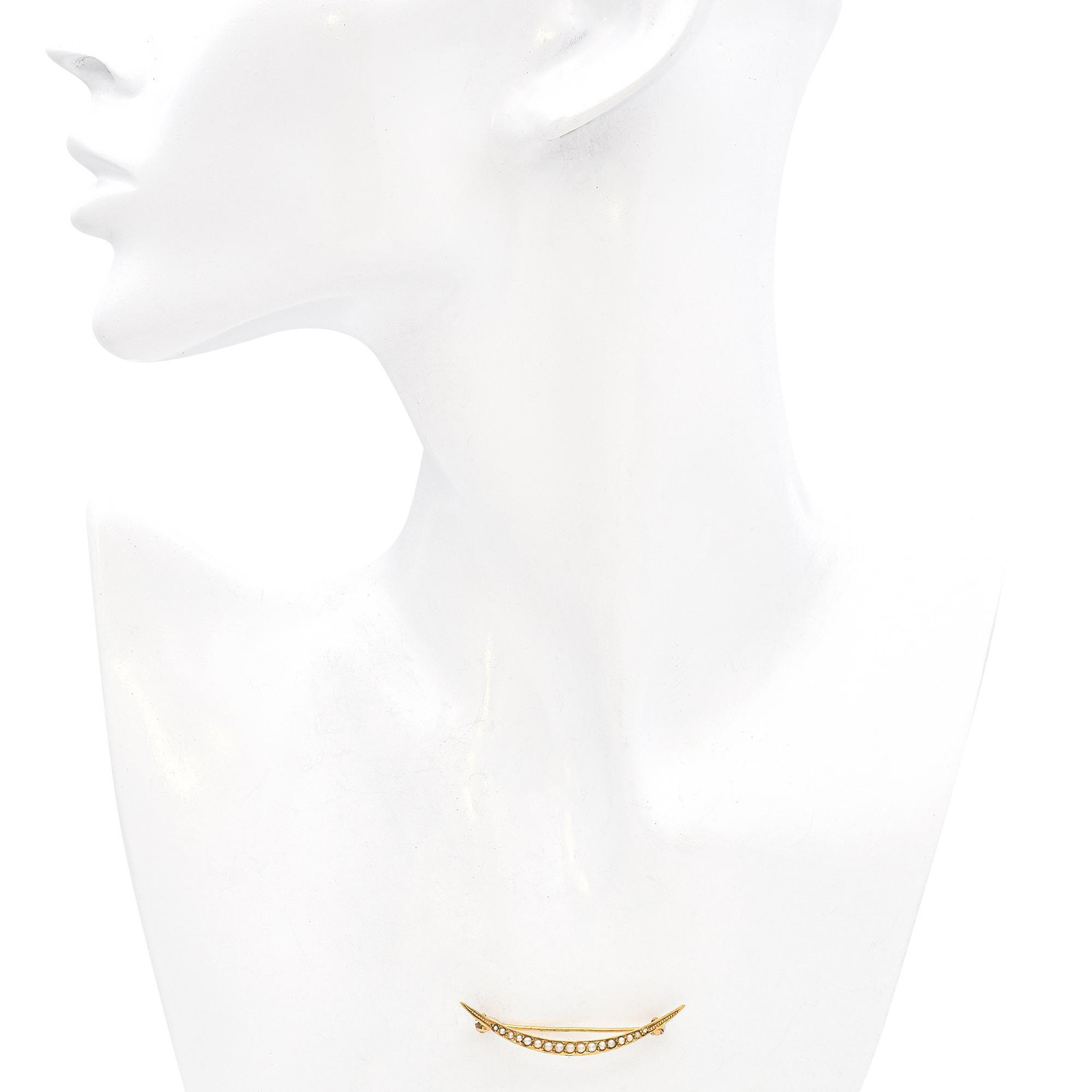 Antique Victorian 14K Yellow Gold Seed Pearl Crescent Moon Brooch