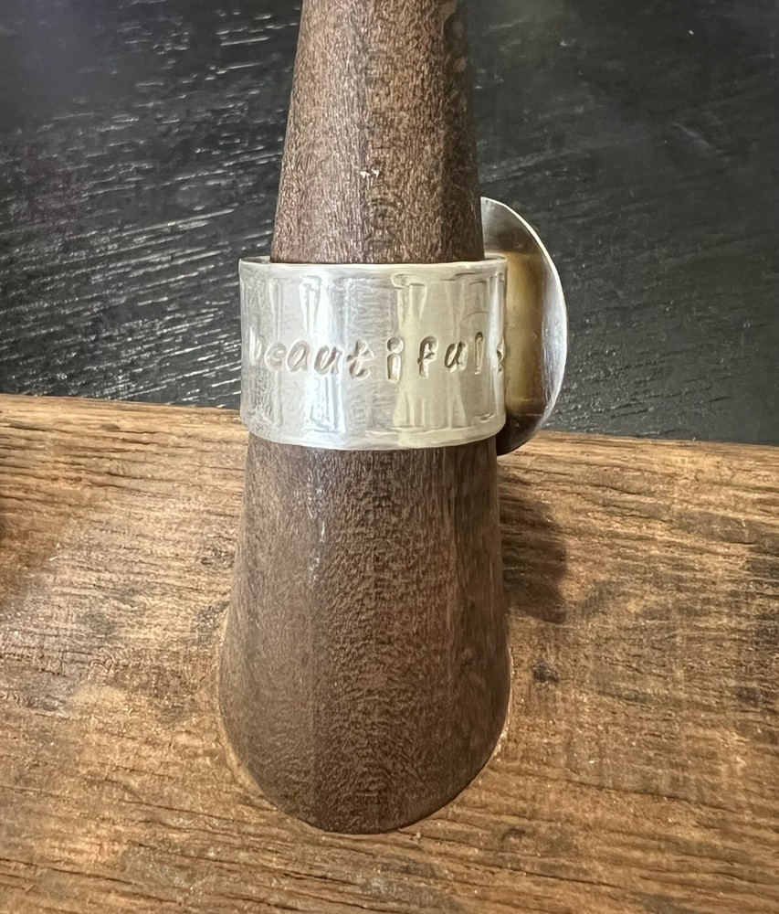 Hand Crafted Snowflake Obsidian Ring - Sterling Silver - Size 8